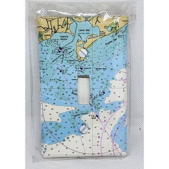 Nautical Chart Fabric-Covered Light Switch Plate By Breakwater Blue - Picture 2 of 10